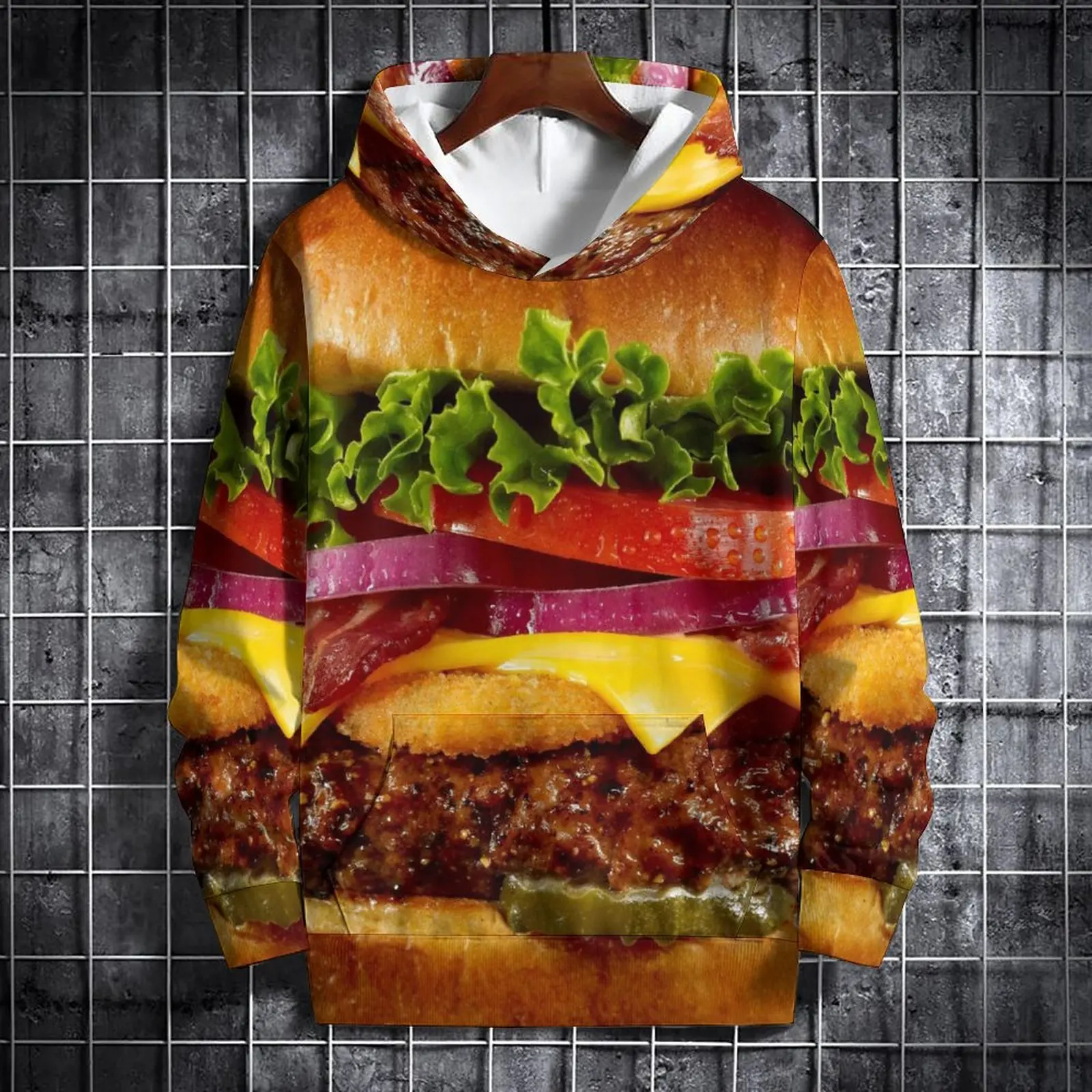 Grappige Hamburger Hoodies Eten 3d Print Vrouwen Mannen Herfst Winter Streetwear Lange Mouw Capuchon Sweatshirts Pullover Vrouwelijke Kleding