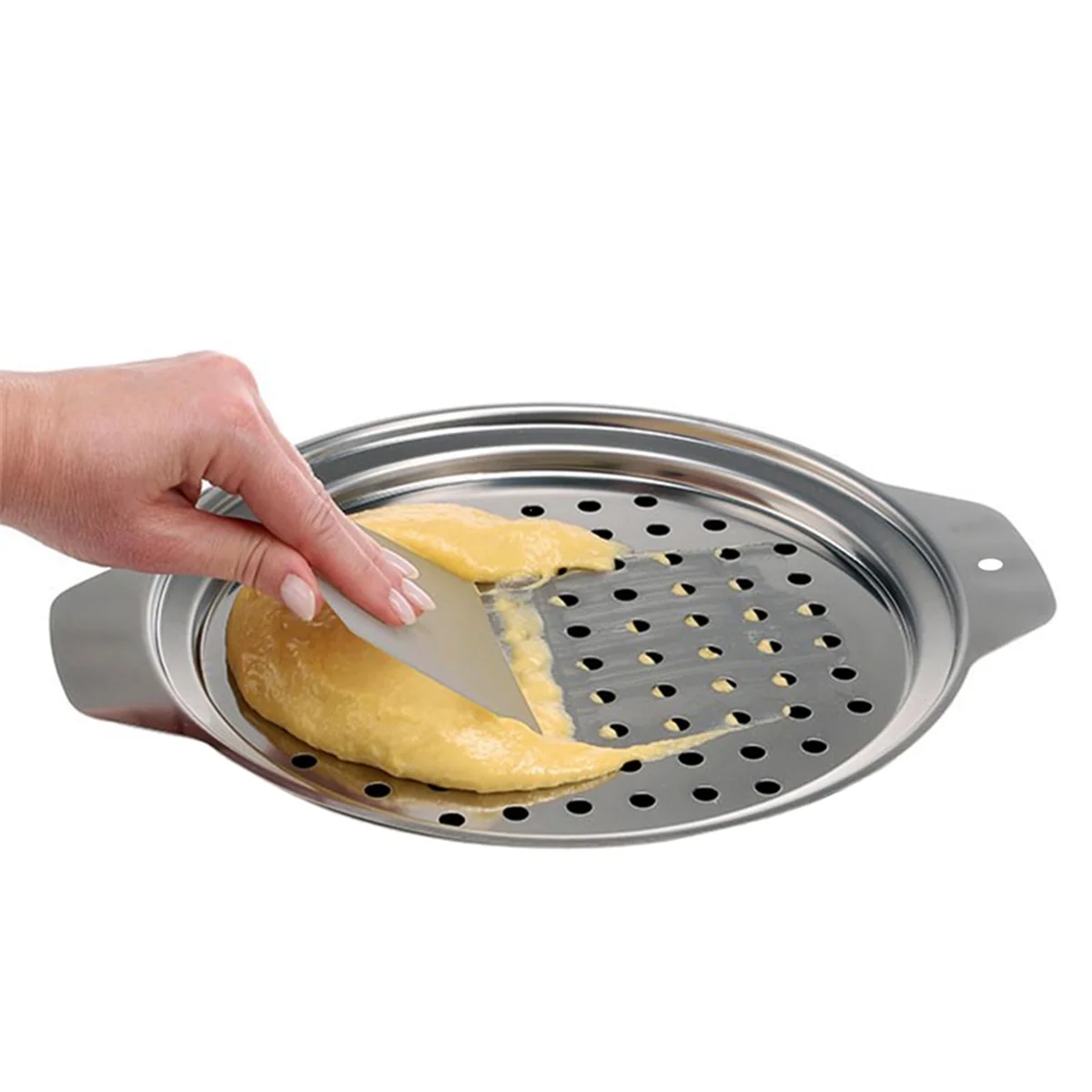 T80C Stainless Steel Spaetzle Maker Lid with Scraper Traditional German Egg Noodle Maker Pan Pot Spaghetti Strainer