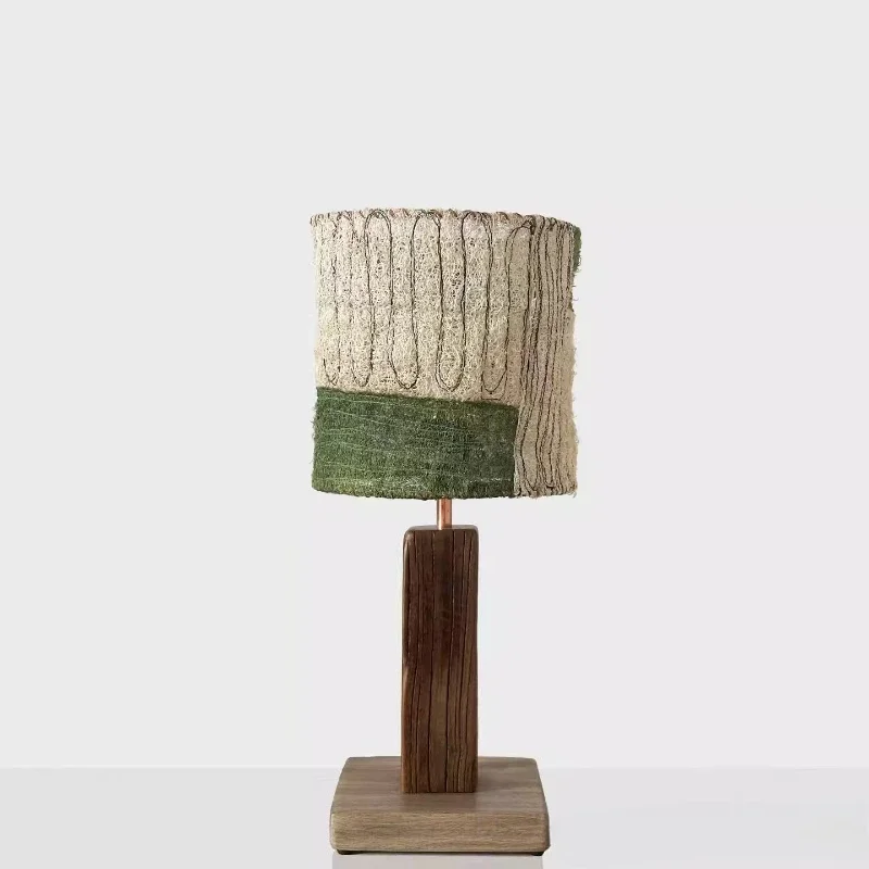 Modern wooden table lamp white-green splicing loofah lampshade personalized living room bedroom dining room kitchen table lamp