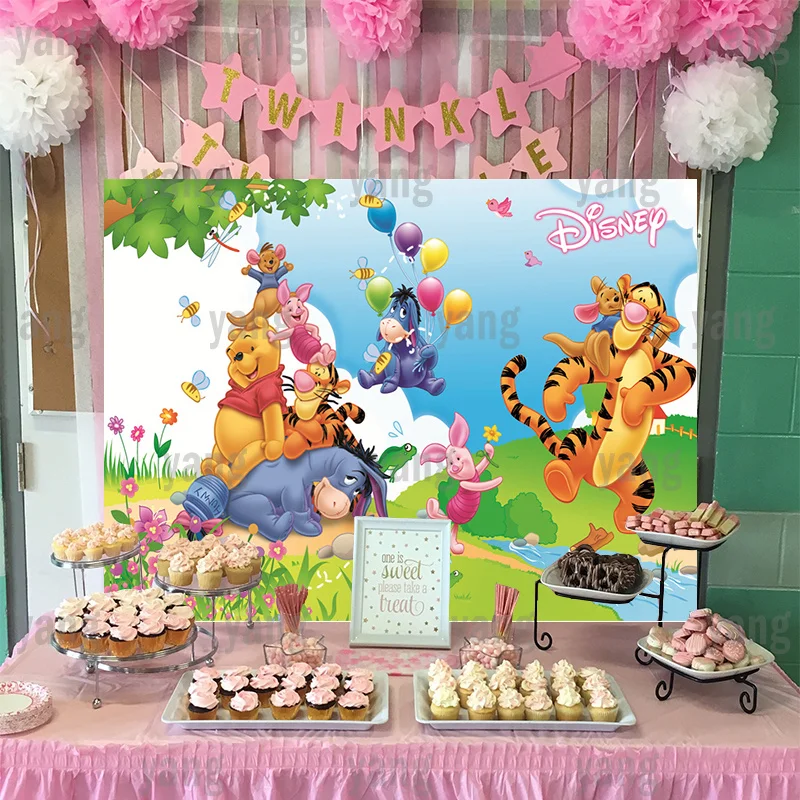 Disney Backdrop Photo Wall  Winnie Bear Custom Outdoor Balloon Tigger Piglet Boy Party Banner Baby Shower Background Birthday