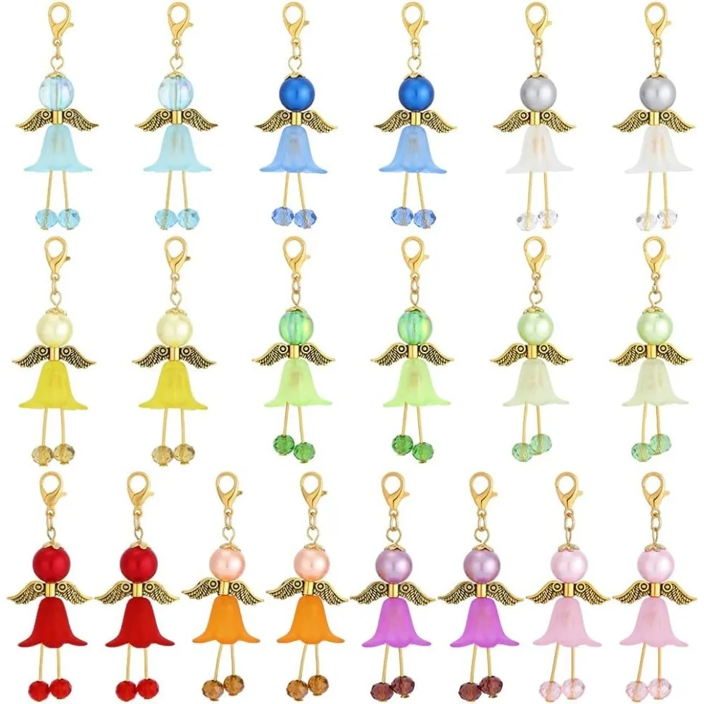 20pcs 10 Colors Pearl Angel Charms Fairy Dangle Pendants Angel Wing Charms Keychain Bulk 2.4 inch Acrylic Pendant Charm