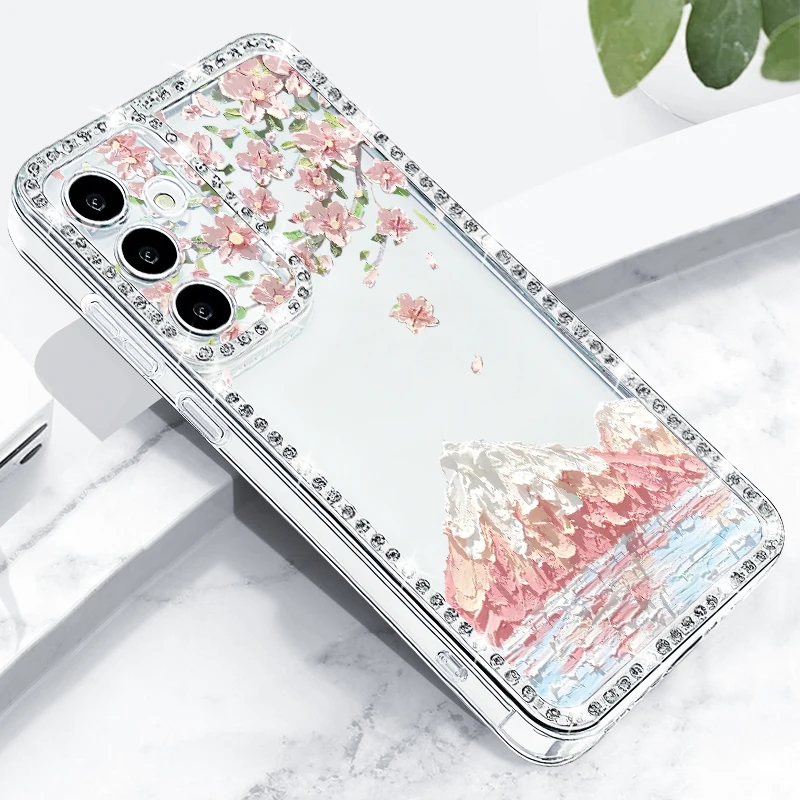 Colorful Floral Diamond Case For Samsung Galaxy A56 A36 A26 A16 A55 A35 A15 A54 5G S21 FE S22 S23 S24 Plus S25 Ultra Capa Funda