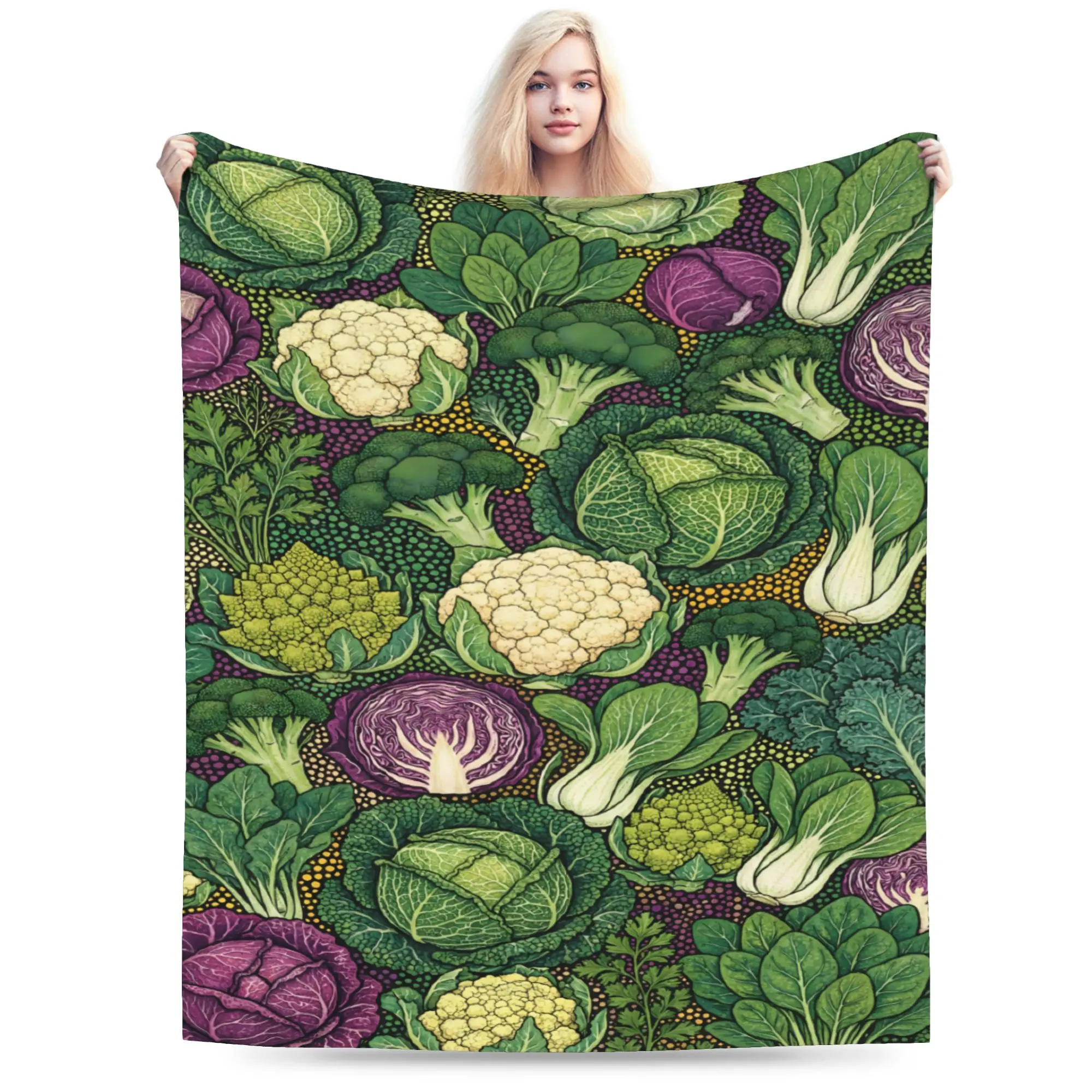 Cabbage Pattern Flannel Blankets Winter  Super Warm Throw Blanket for Kids Home Decor Graphic Bedspread Sofa Bed Cover