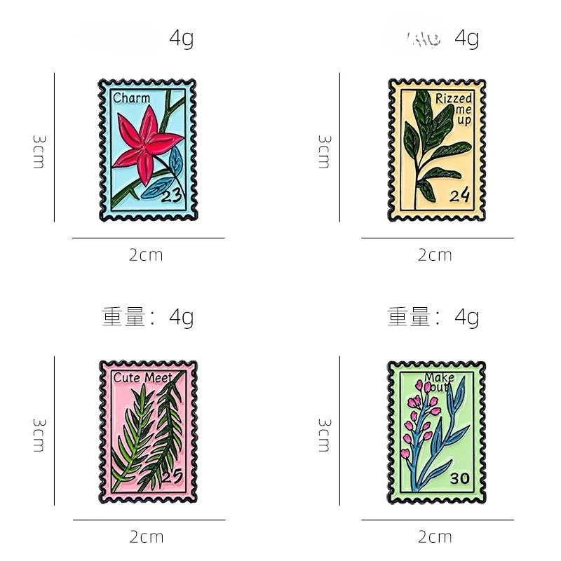 Vintage Commemorative Brooch Cartoon Floral Stamp Design Zinc Alloy Enamel Pin Badge DIY Clothing Bags Hat Scarf Accessories