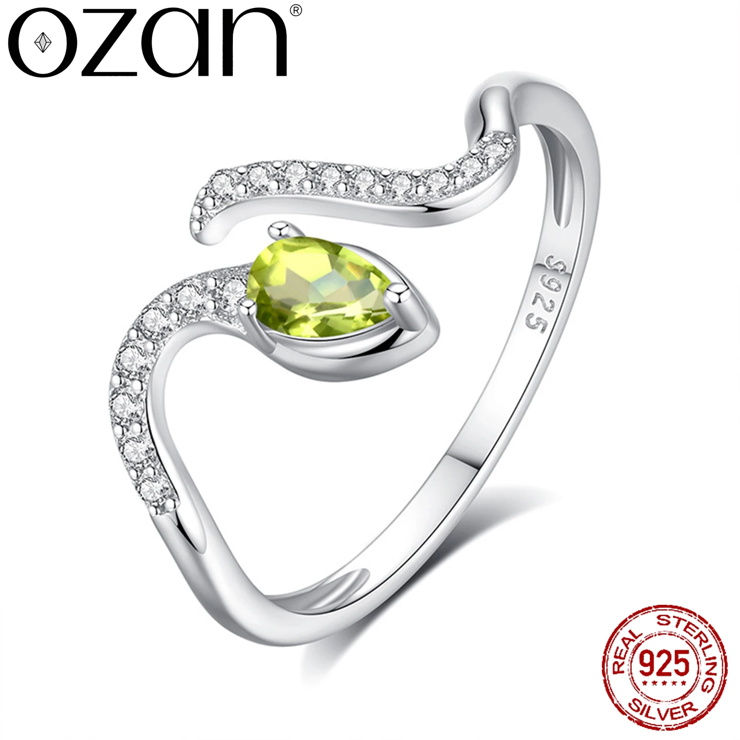 OZAN Snake 925 Sterling Silver Ring Open Ajustable Ring Peridot Garnet Fashion Trendy Classic Women's Jewelry Anniversary Gifts