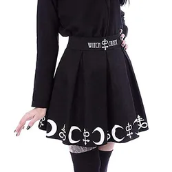 Women Gothic Punk Witchcraft Moon Spell Pleated Mini Skirt Faldas Gothic Kawaii Big Size Mini Short Skirt Korean Fashion