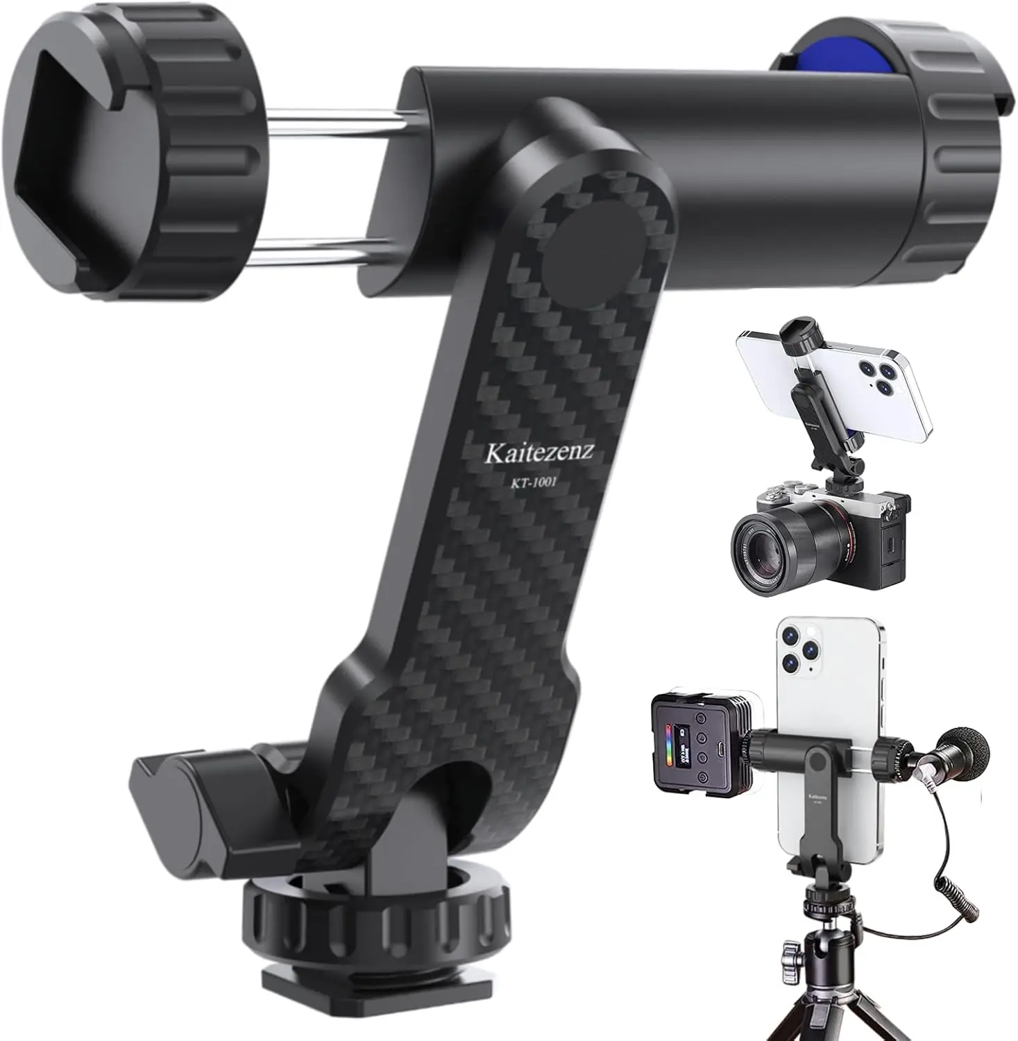 

Universal Phone Tripod Mount with 360° Rotation, 180° Tilt, and Dual Cold Shoes for All Smartphones