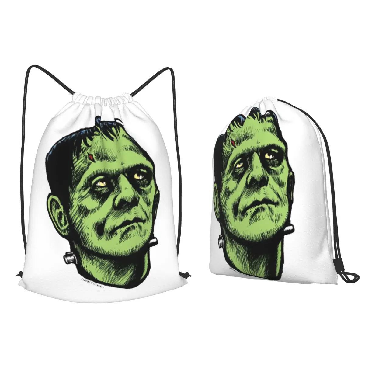 Frankenstein Green Monster Print Backpacks Casual Drawstring Bags Storage Bag Book Bags for Man Woman Students