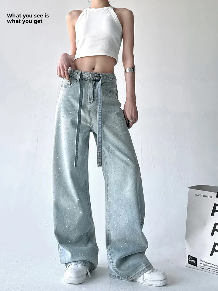 

iny Diamond Waed повседневные прямые джинсы женские весна 2025 новые свободные брендовые деревянные длинные брюки Yu Zi с высокой талией