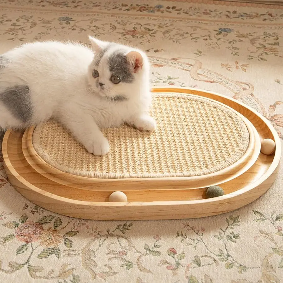 

CHEERHOME PETS Sisal Cat Scratcher Toy with Ball Track Wooden Interactive Cat Toy for Indoor Cats Scratch Pad, Physical Exercise