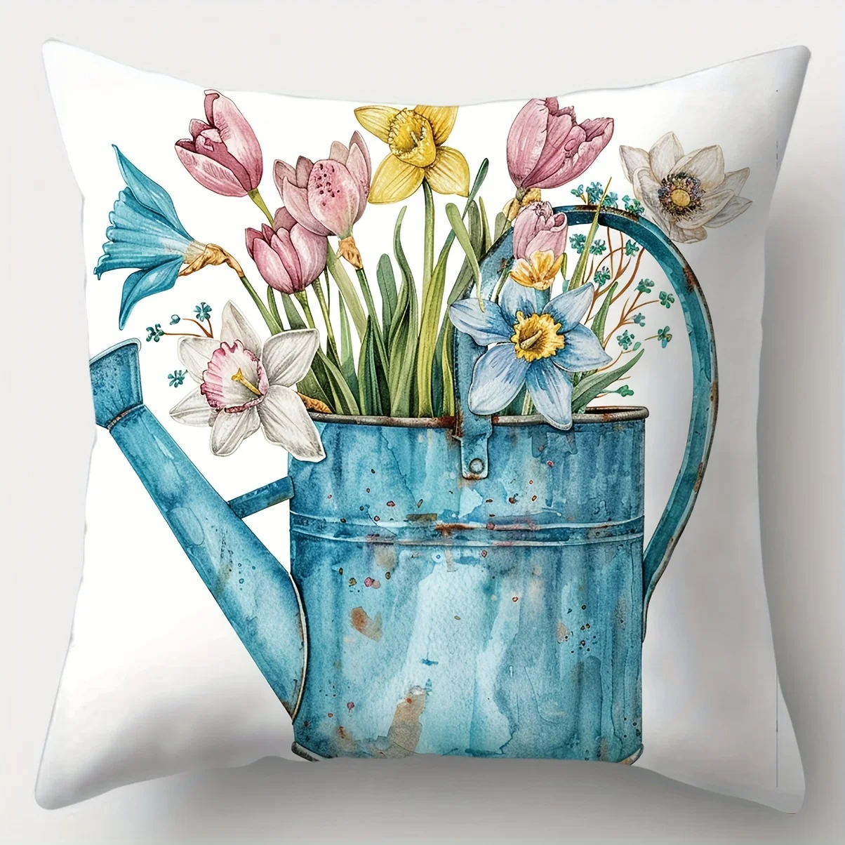 Floral Watering Can Birdhouse Bicycle Fence Pillows Polyester pillowcase, sofa decorative cushion cov Headboard Pillow
