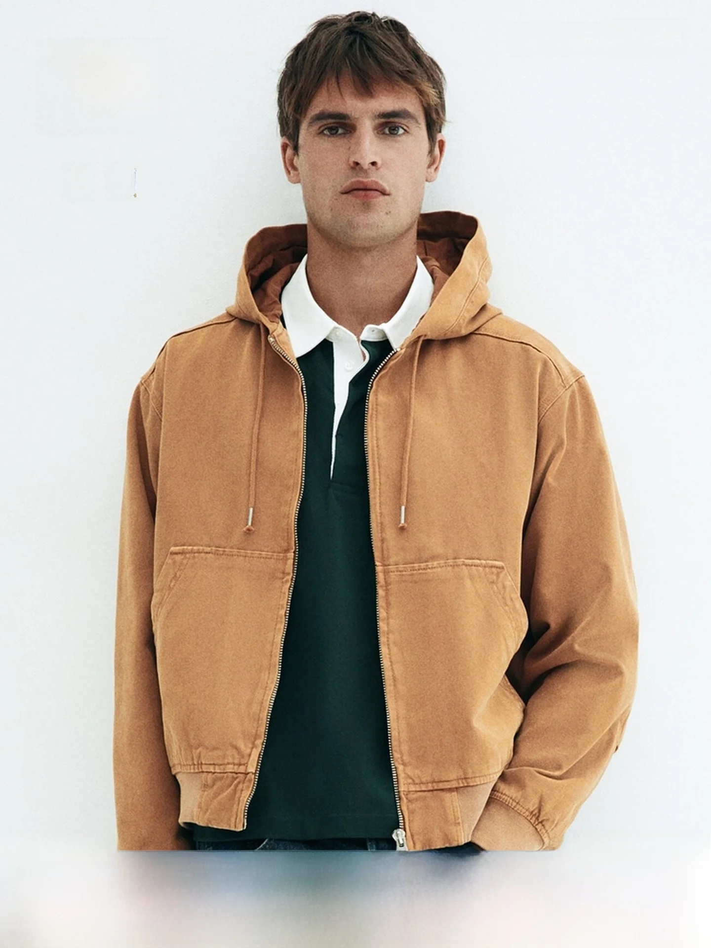 

Мужская хлопковая куртка H&M с капюшоном, летняя, новый стиль, свободный крой, на каждый день, 100% хлопок, стандартной толщины, молодежная мода