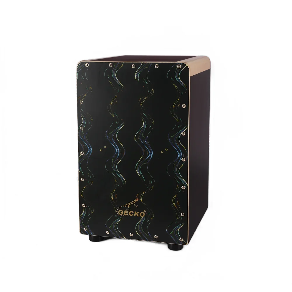 GECKO CL93A Cajon caja tambor precio al por mayor obra de arte láser madera de abedul cuerda de acero Beat negro Cajon caja tambor para la venta