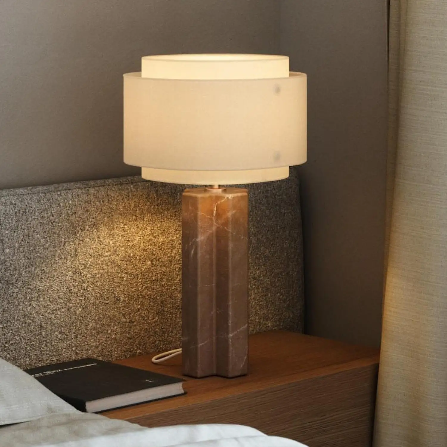 Marble Lamp Linen Decoration Living Room Bedside Table Lamp American Vintage Villa Model Room Light Emitting Diode Desk Lamp