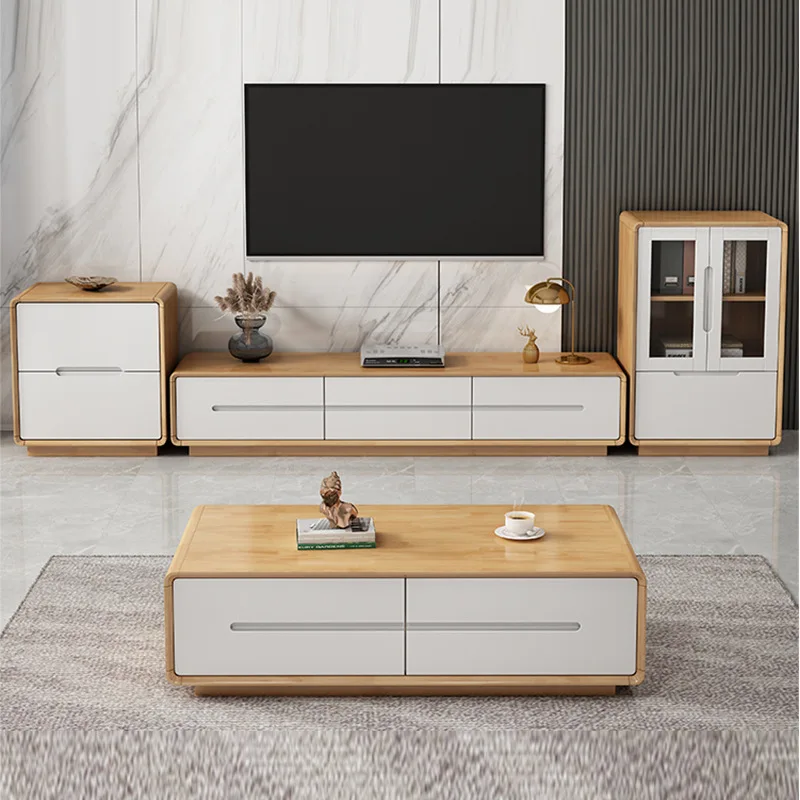 

Slate solid wood floor-to-ceiling TV cabinet coffee table combination Nordic TV cabinet modern simple living room light luxury