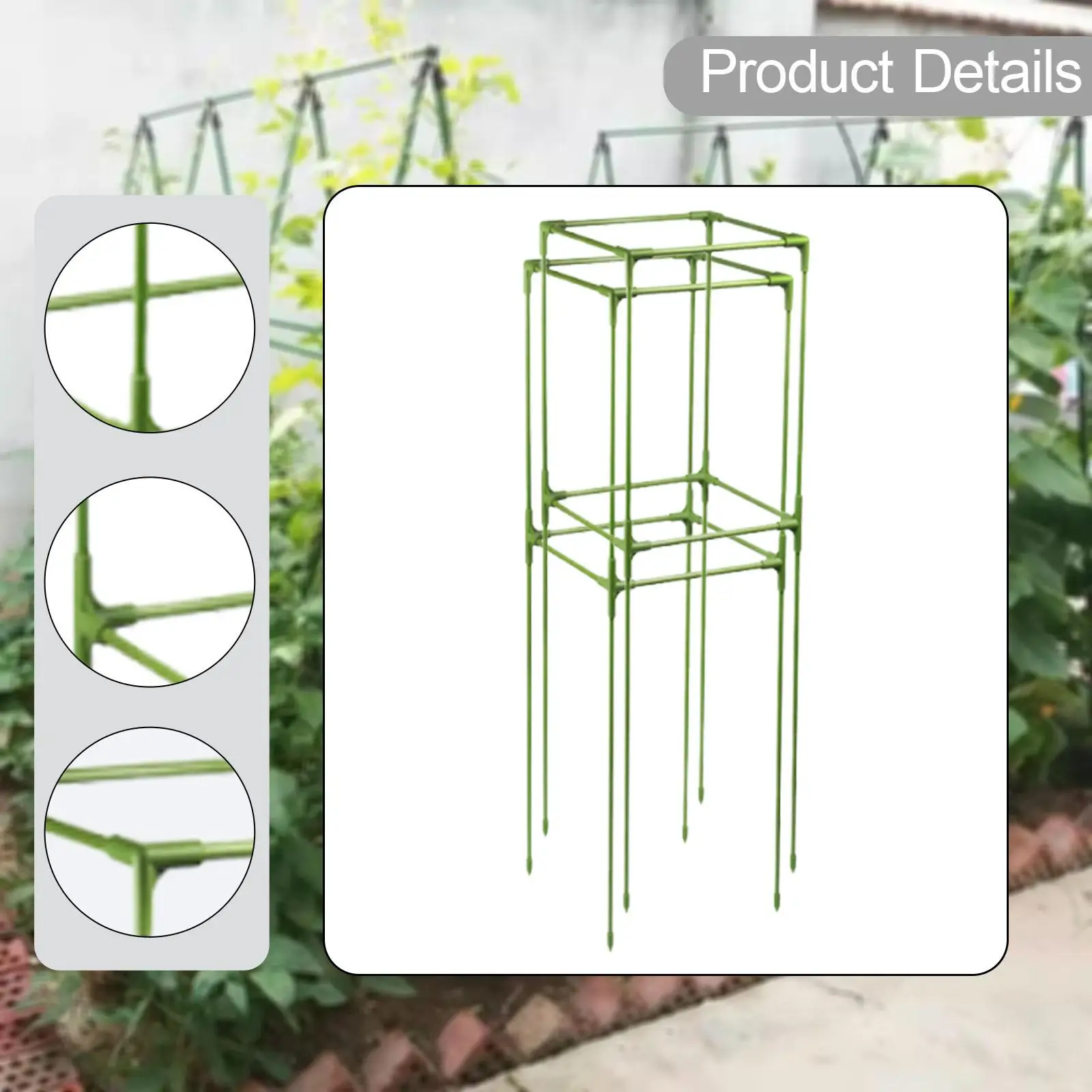 2 Pieces Square Garden Tomato Plant Support Trellis , Secure Ground Anchoring Weatherproof Fiberglass Stakes Multifunctional