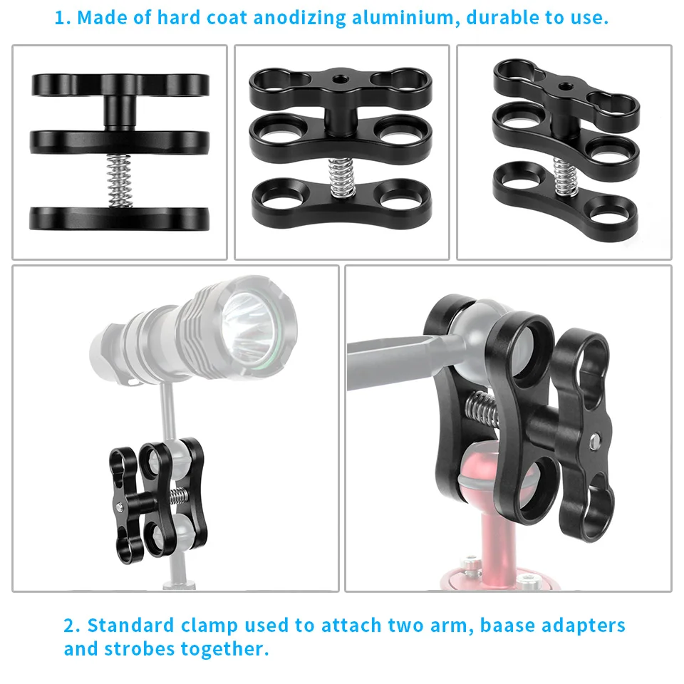 Yctze Supporto per morsetto a sfera per immersione, staffa per immersione subacquea in lega di alluminio CNC Supporto telecamera a sfera per montaggio a sfera con attacco 1/4 Vite Yctze Supporto per morsetto a sfera per immersione, staffa per immersione subacquea in lega di alluminio CNC Supporto telecamera a sfera per montaggio a sfera con attacco 1/4 Vite