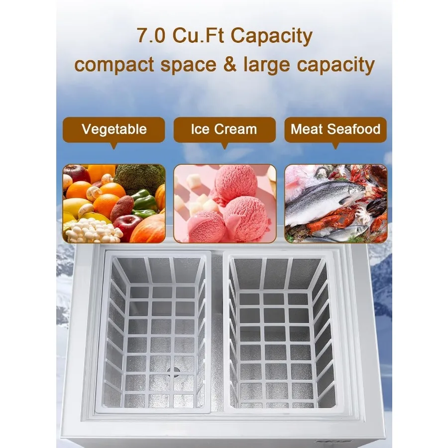 Compact Mini Deep Freezer with Top Open Door for Home Kitchen or Garage Storage 7.0 Cu.Ft Capacity with 7 Gears Temperature Con