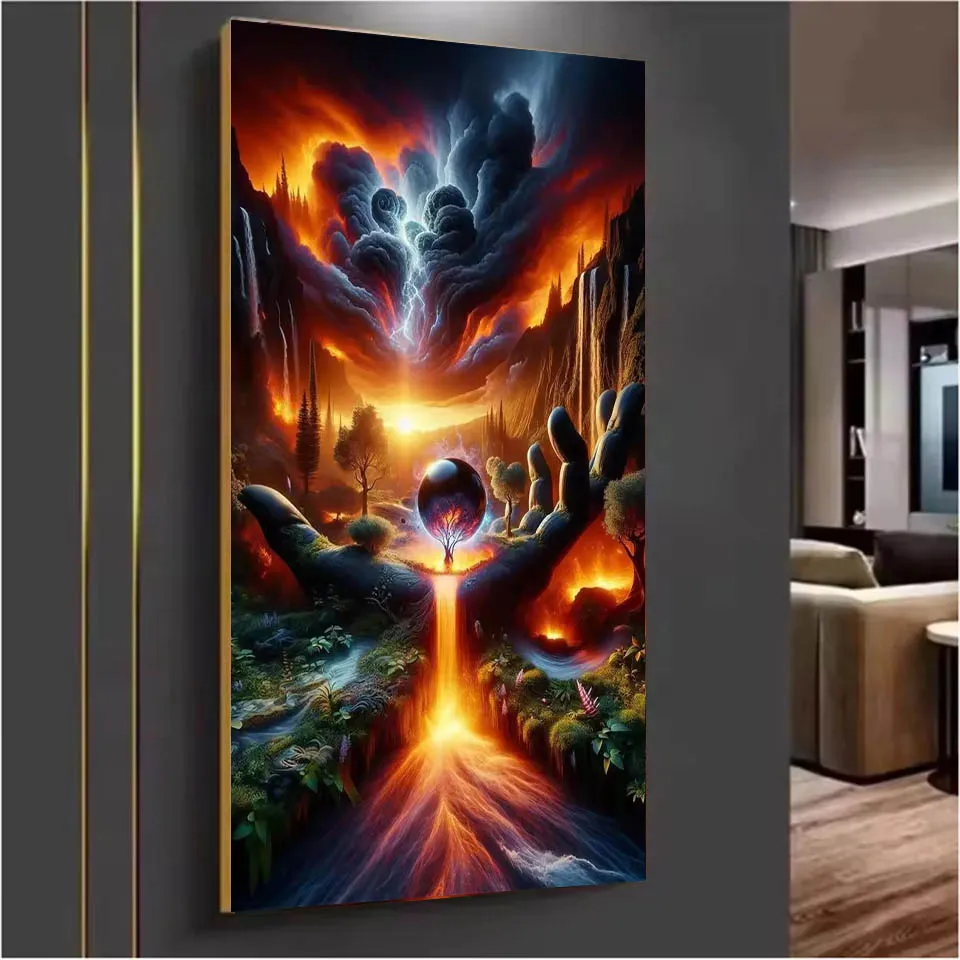 

DIY Diamond Painting Cross Embroidery Kit Large Size Dreamy Hand Earth Volcano Landscape,Embroidery for Sale as Home Decoration
