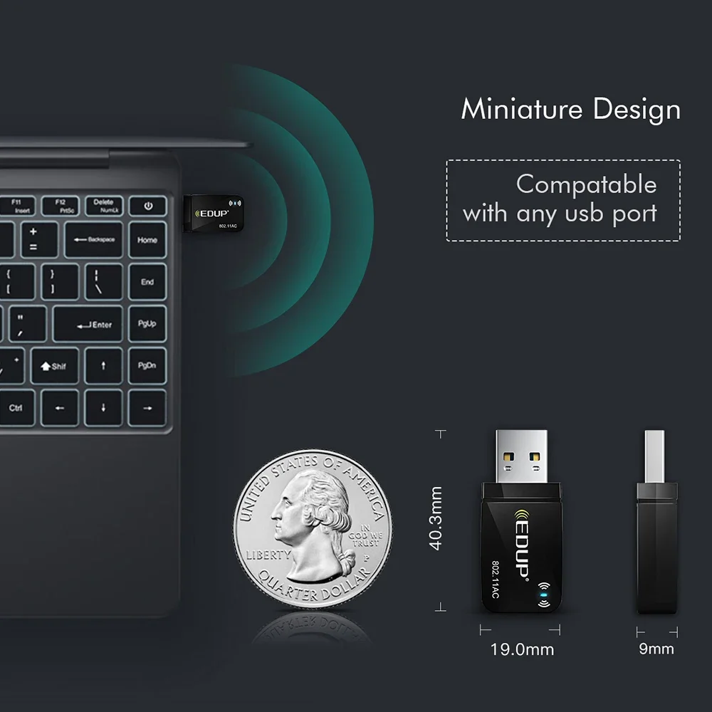 Edup banda dupla 1300mbps usb 3.0 placa de rede ac sem fio usb wifi lan adaptador 802.11ac mini adaptador wi-fi portátil para computador portátil