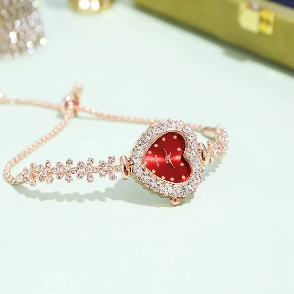 Luxury Rhinestone Women Bracelet Watches Heart Shape Small Dial Quartz Wristwatch Steel Female Watch Montre Femme Wholesale