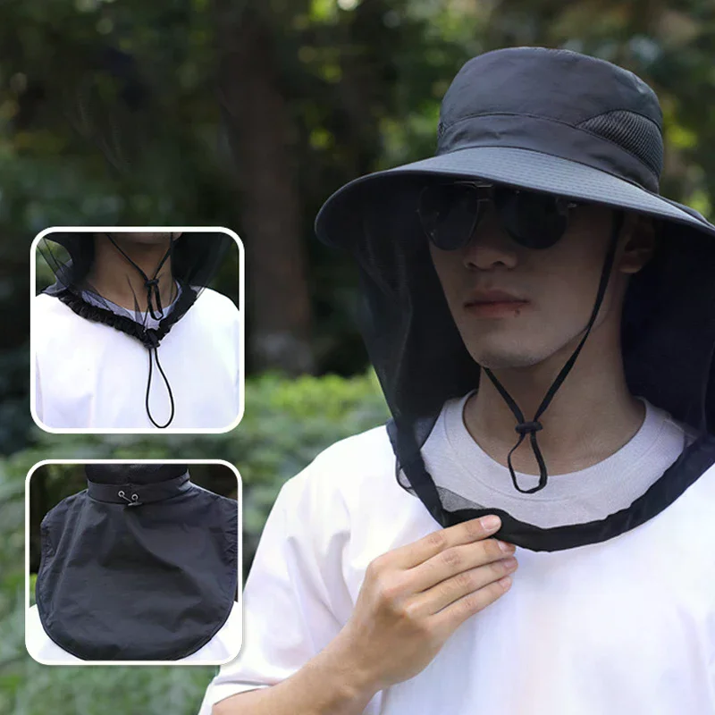 

Уличная рыбацкая шляпа с широкими полями, панама, москитная шляпа с сетчатым репеллентом, защита от насекомых и пчел, мужская солнцезащитная кепка для рыбалки