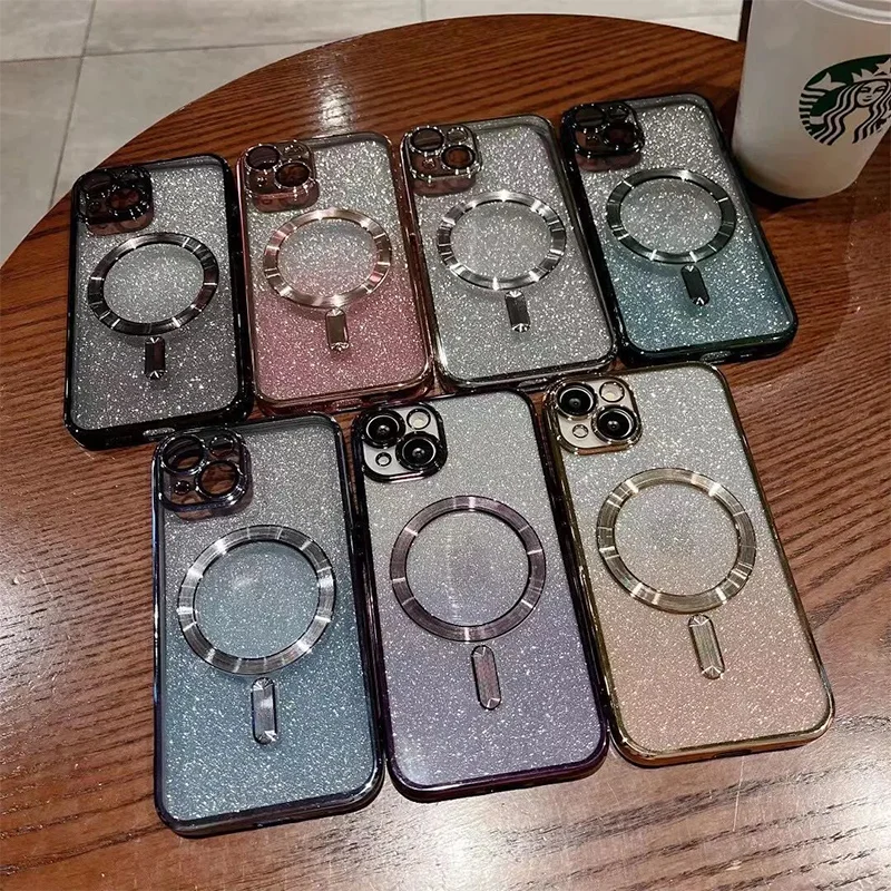 Luxury Plating Glitter Magnetic Case For iPhone 15 14 13 12 11 Pro Max Plus For Magsafe Wireless Charging Soft Cover Accessories image 6