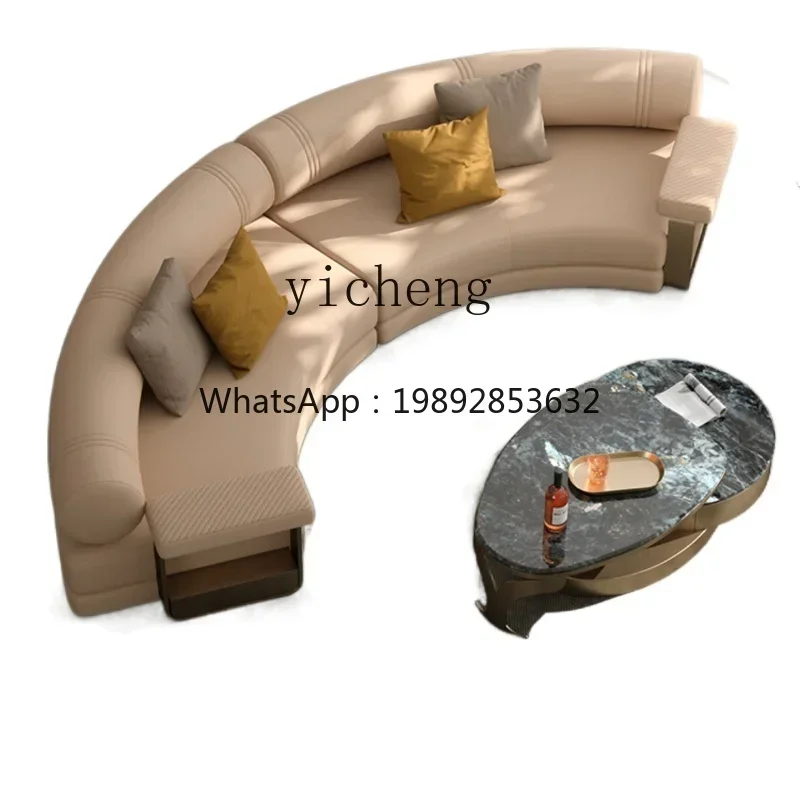 A5-11   Leather Sofa Semi-Lying Large Flat Luxury House Cowhide Curved  Villa