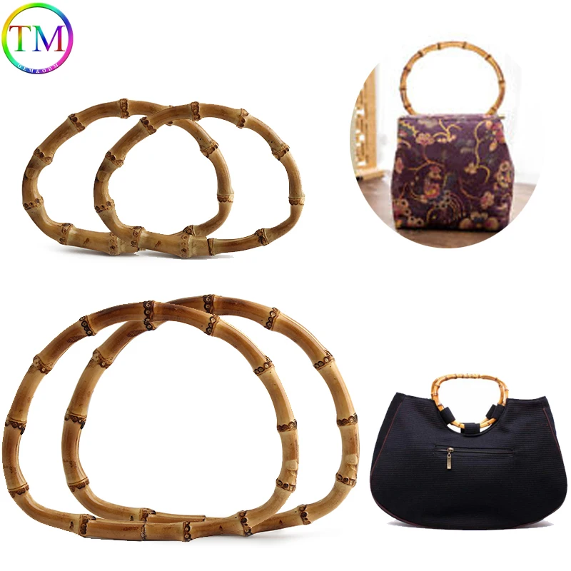 Bolso de playa cruzado con forma de D, bolsa decorativa de madera de bambú Natural para billetera tejida, accesorios de manualidades con asa de costura, 4 piezas