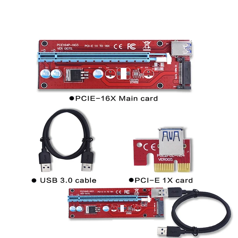 USB3.0 PCIE 16X 1X video card Adapter Riser card with USB Extension Cable 60cm SATA 15pin