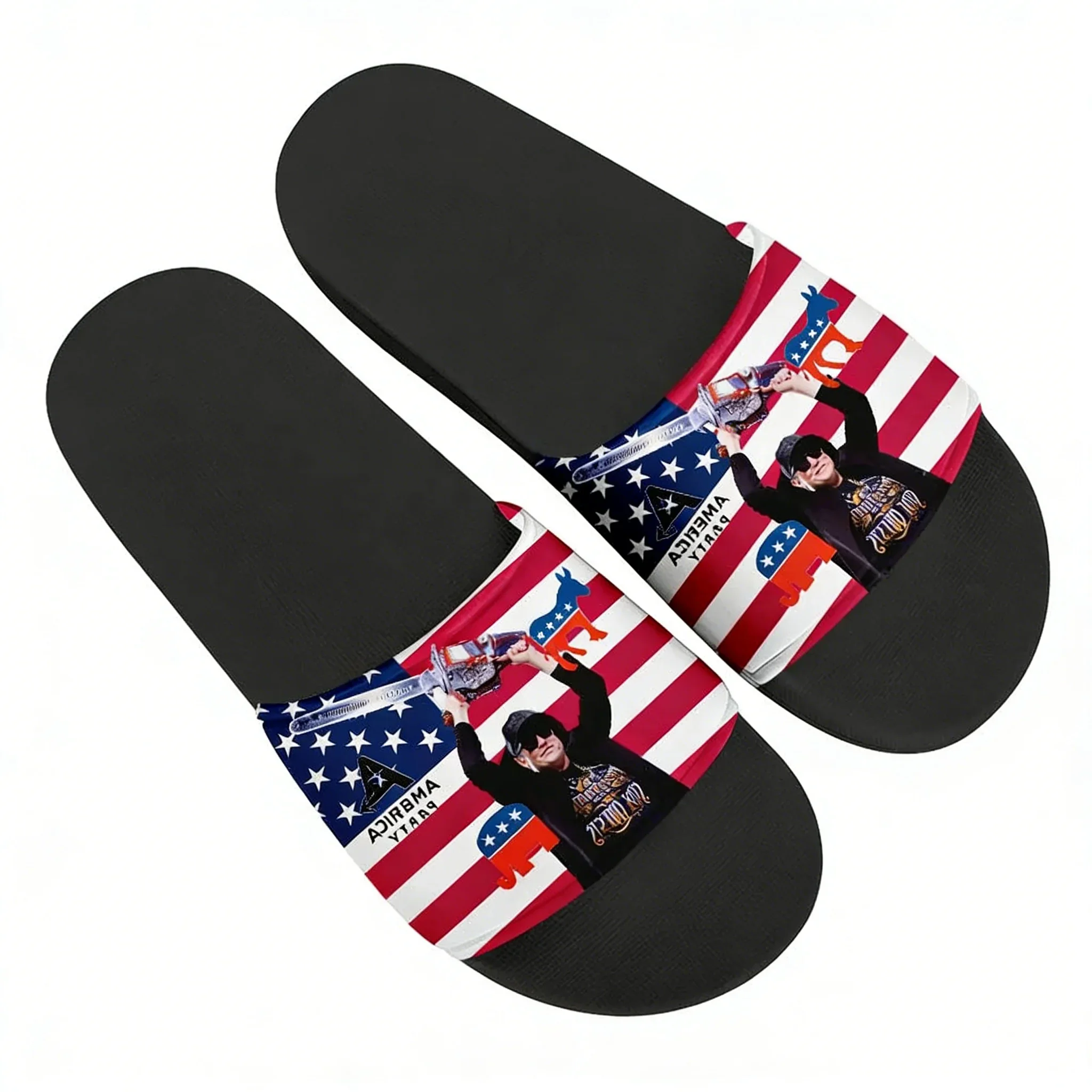 America Party Slippers Man Woman Boy Girl Tailor Made Slides Sandals Elon Musk Photo Customized Bath Shoes Water Shoe Black