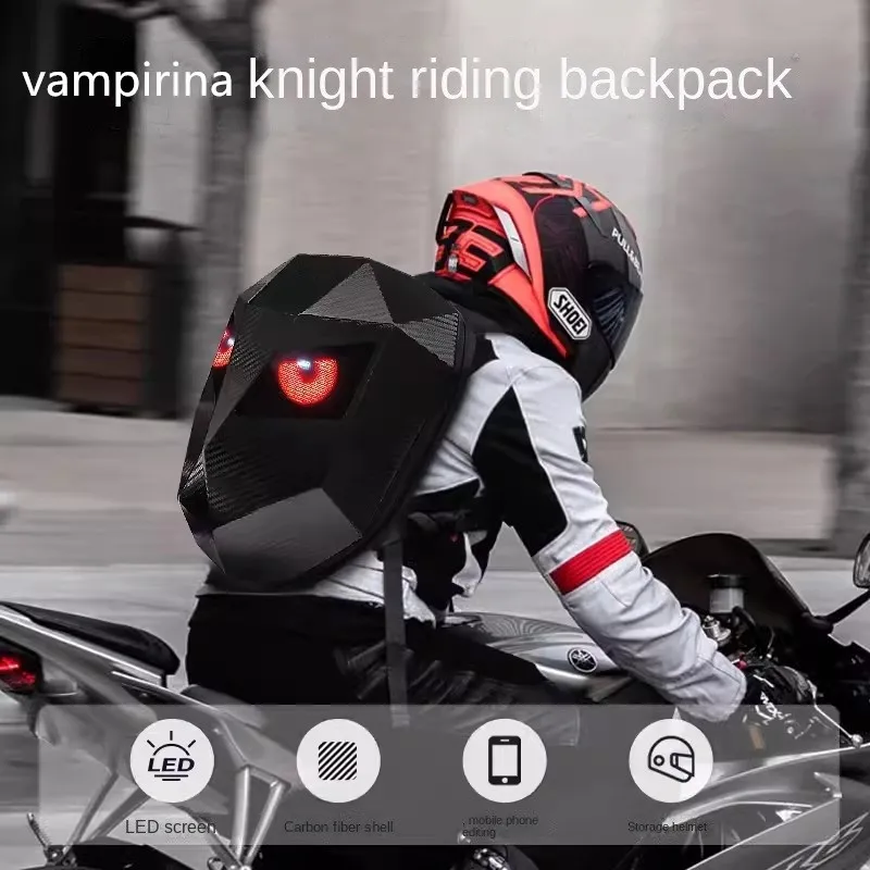 LED motocykl jezdce batoh oči záře střih uhlík vlákno textura helma lokomotiva batoh škola brašna moto notebook batoh