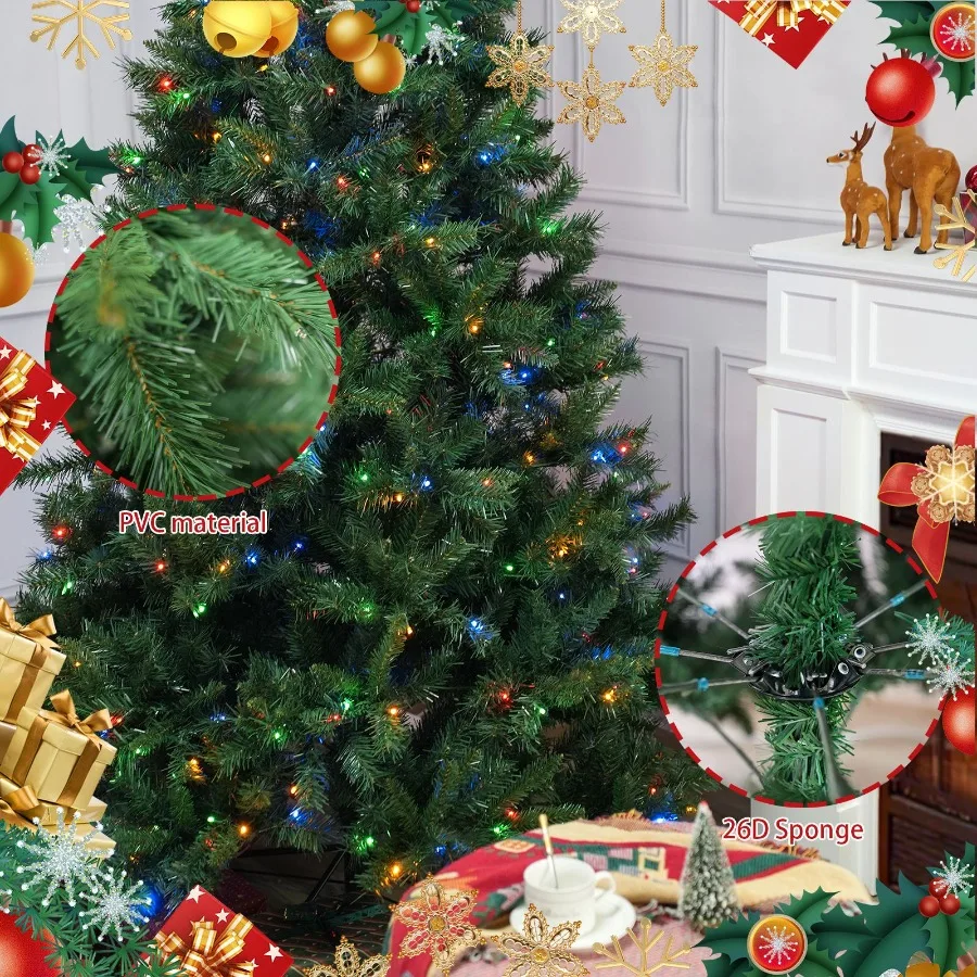 6FT PVC Festive Atmosphere Christmas Tree with 976 Branch Tips 330 LED Lights and 11 Functions