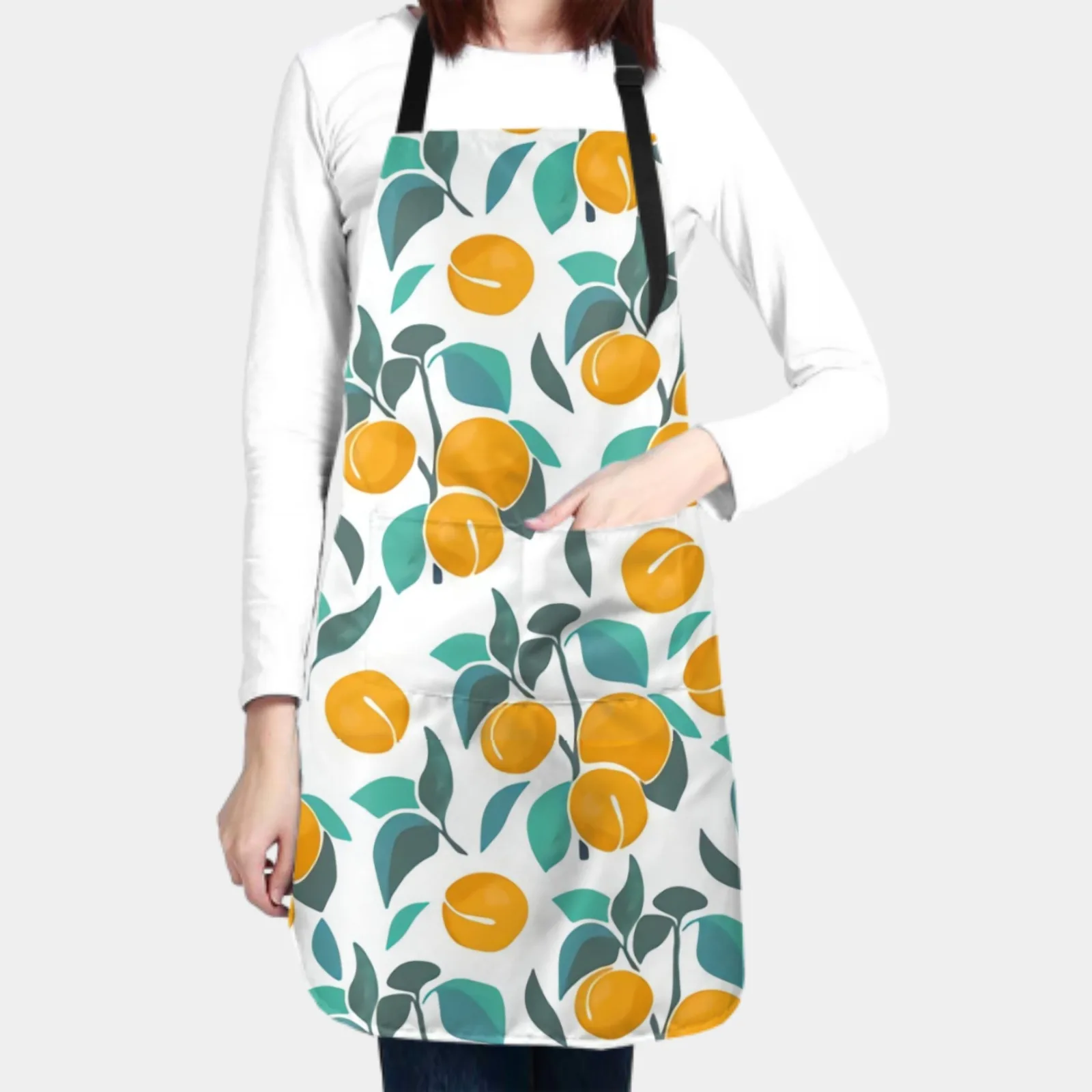 Colorful Waterproof Apron with 2 Pockets Kitchen Chef Apron Fruits Apron for Hair Brushing Cooking Baking Painting Gardening