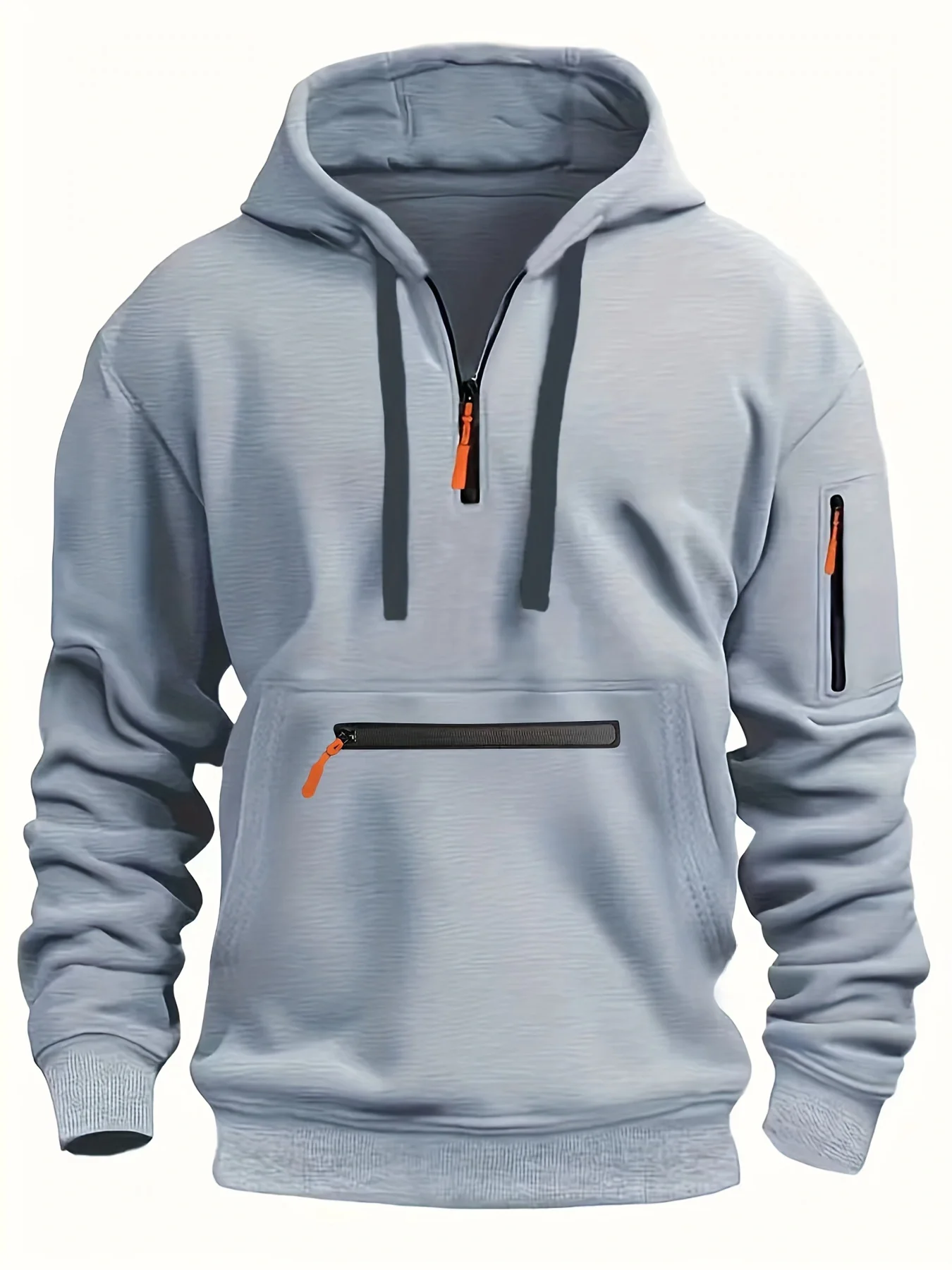 2024 Autumn/Winter Men\'s Hoodie Fashion Casual Sports Hoodie Retro Harajuku Long Sleeve Zipper Multi Pocket Loose Street Wear