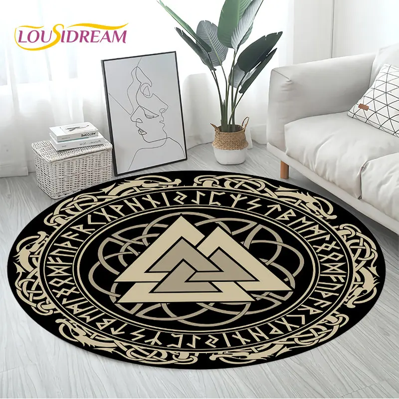 Viking Valknut Yggdrasil Sóc Cây Khăn Trải Tròn Thảm Thảm Cho Phòng Ngủ Phòng Khách Sofa Trang Trí, bé Chơi Chống Trơn Trượt Sàn