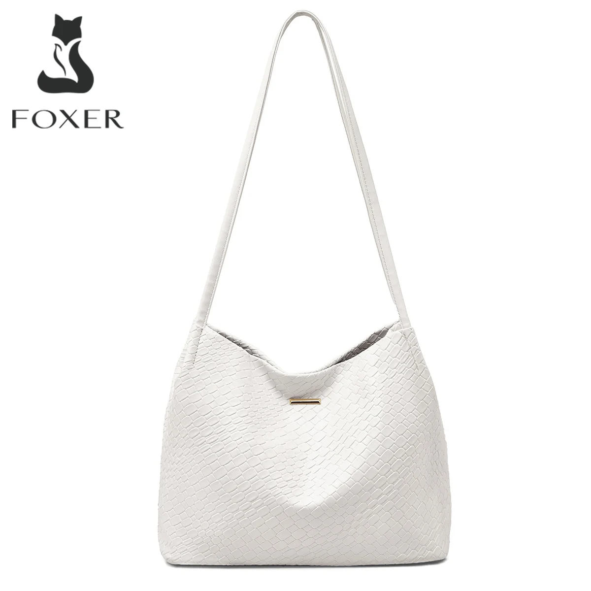 

FOXER Brand Women's Shoulder Bag Simple Woven Bag Commuting Large Capacity Tote Bag Female Handbag Office Daily Purse