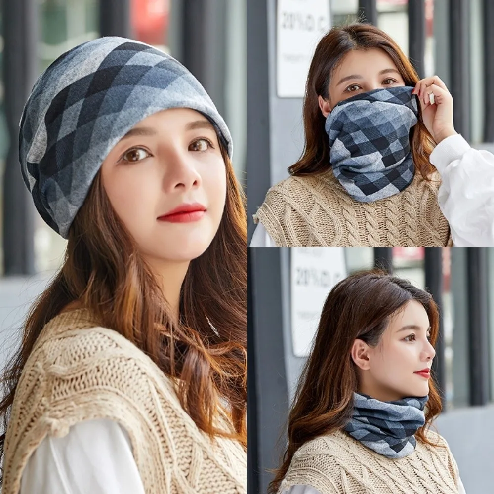 

Multifunctional Cartoon Knitted Woolen Scarf Thickened Windproof Cover Head Cap Keep Warm Cold-proof Ear Protection Hat Women