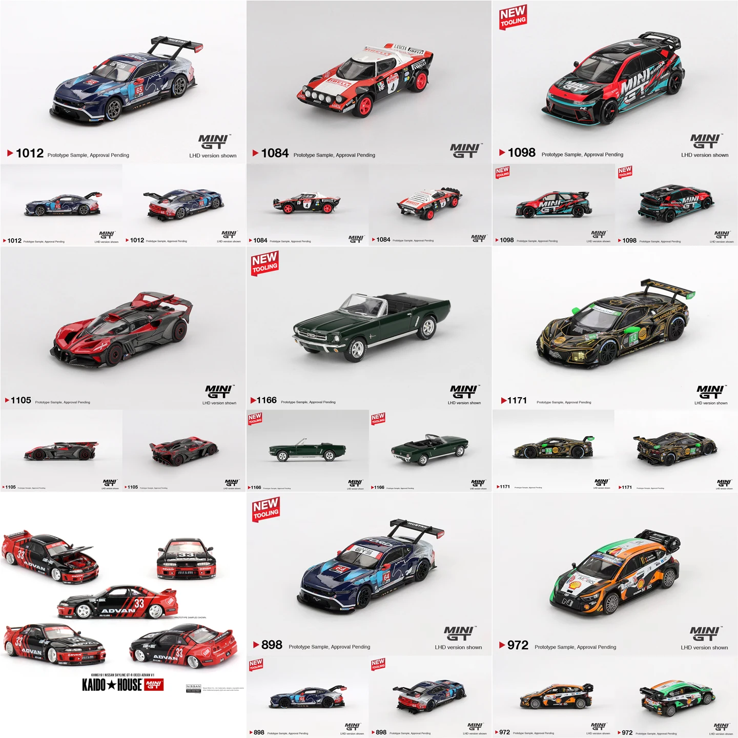 MINIGT 1/64 novo produto Chevrolet Cavalier Hyundai Nissan Bugatti Ford Mustang Carros de metal fundido em liga metálica, modelo de brinquedo para crianças e meninos