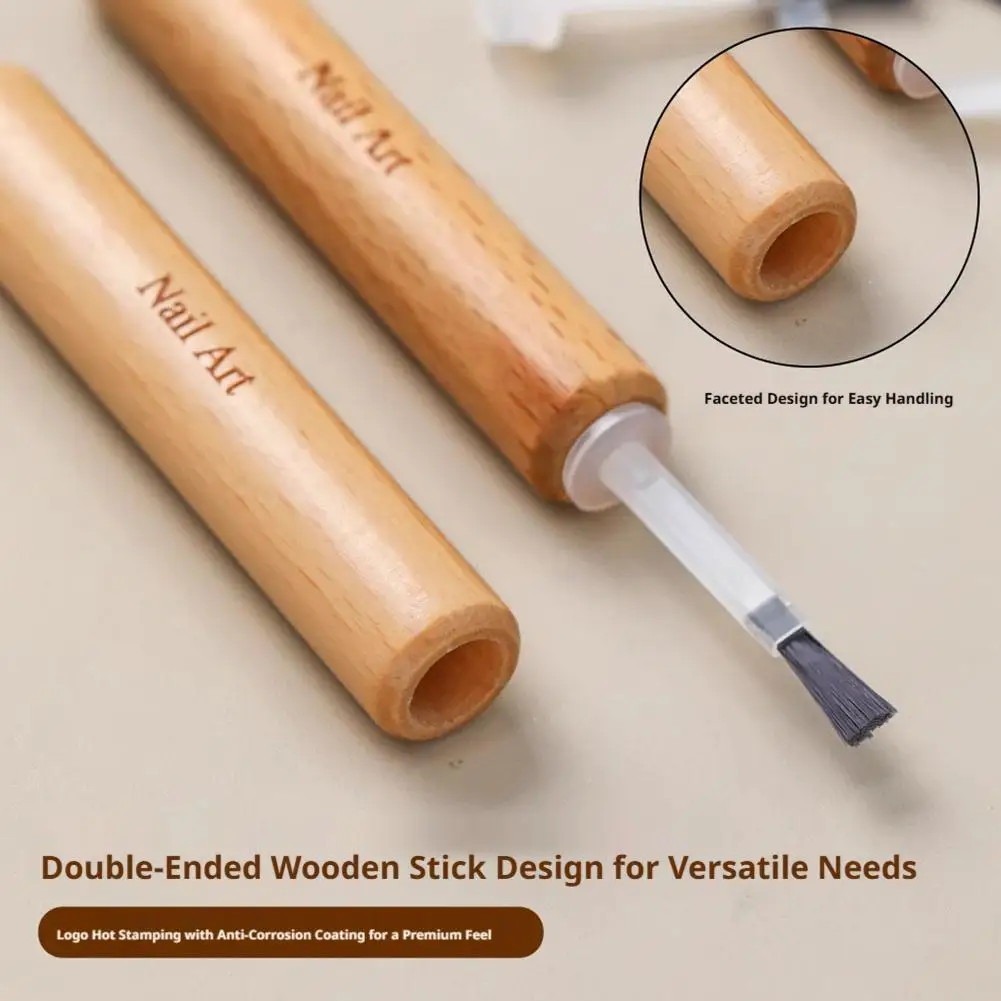 Nail Art Brush Set Dual Ended Detachable Wooden Handle Replacement Multi-functional Head Manicure Acrylic Powder Applicator Tool