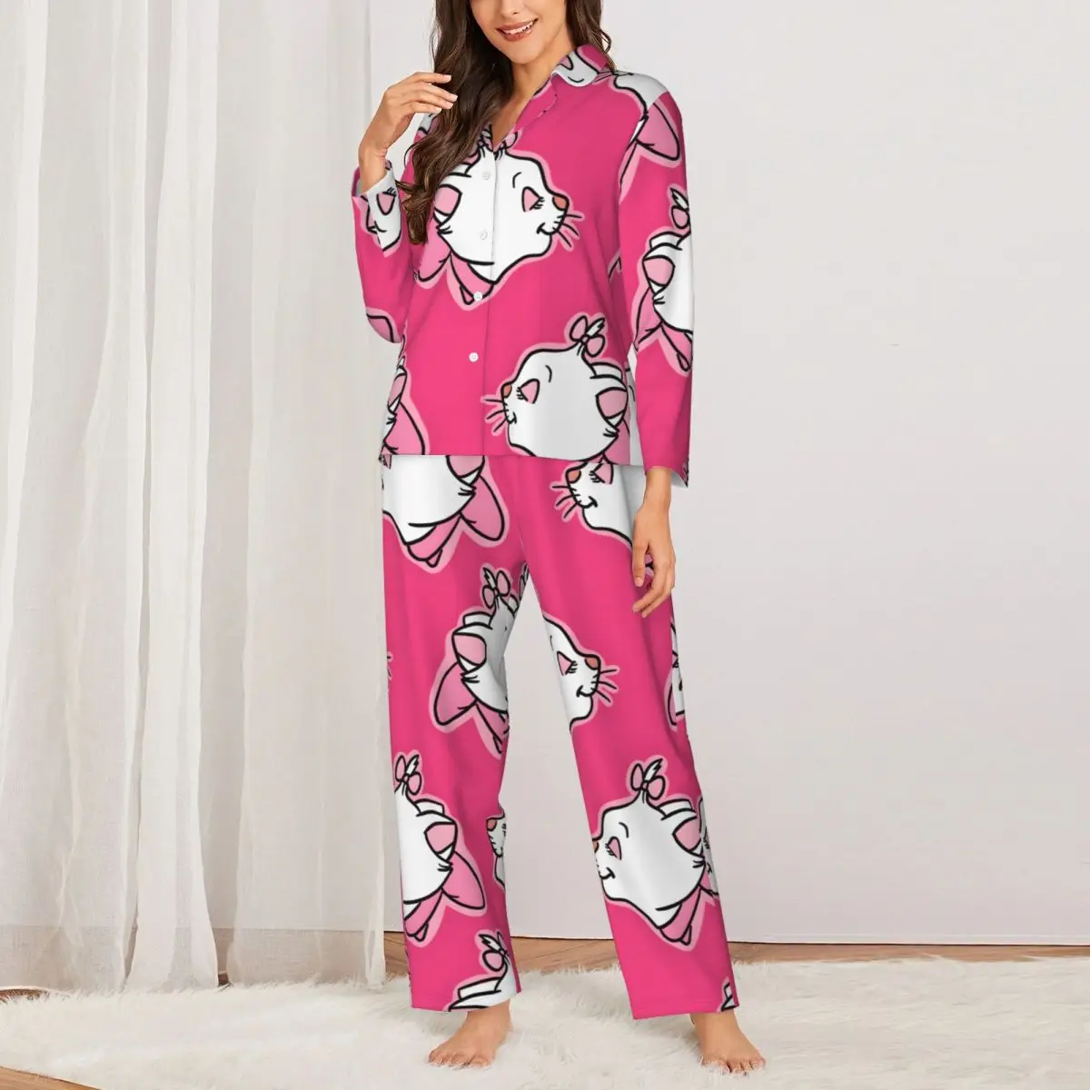 M-arie Conjunto de pijamas femininos com botões, 2 peças, pijama feminino, roupa de dormir