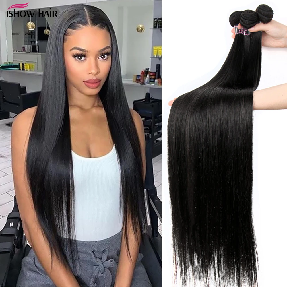 Ishow Peruvian Straight Hair Bundles Bone Straight Human Hair Bundles Remy Hair Extensions 8-30 Inches For Black Women 1/3/4 Pcs