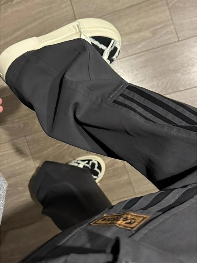 

High-Street Sle Men's Straight Leg Workwear Pants Deep ey Side Stripe Casual Trousers Faionable Youth Leisure Faion