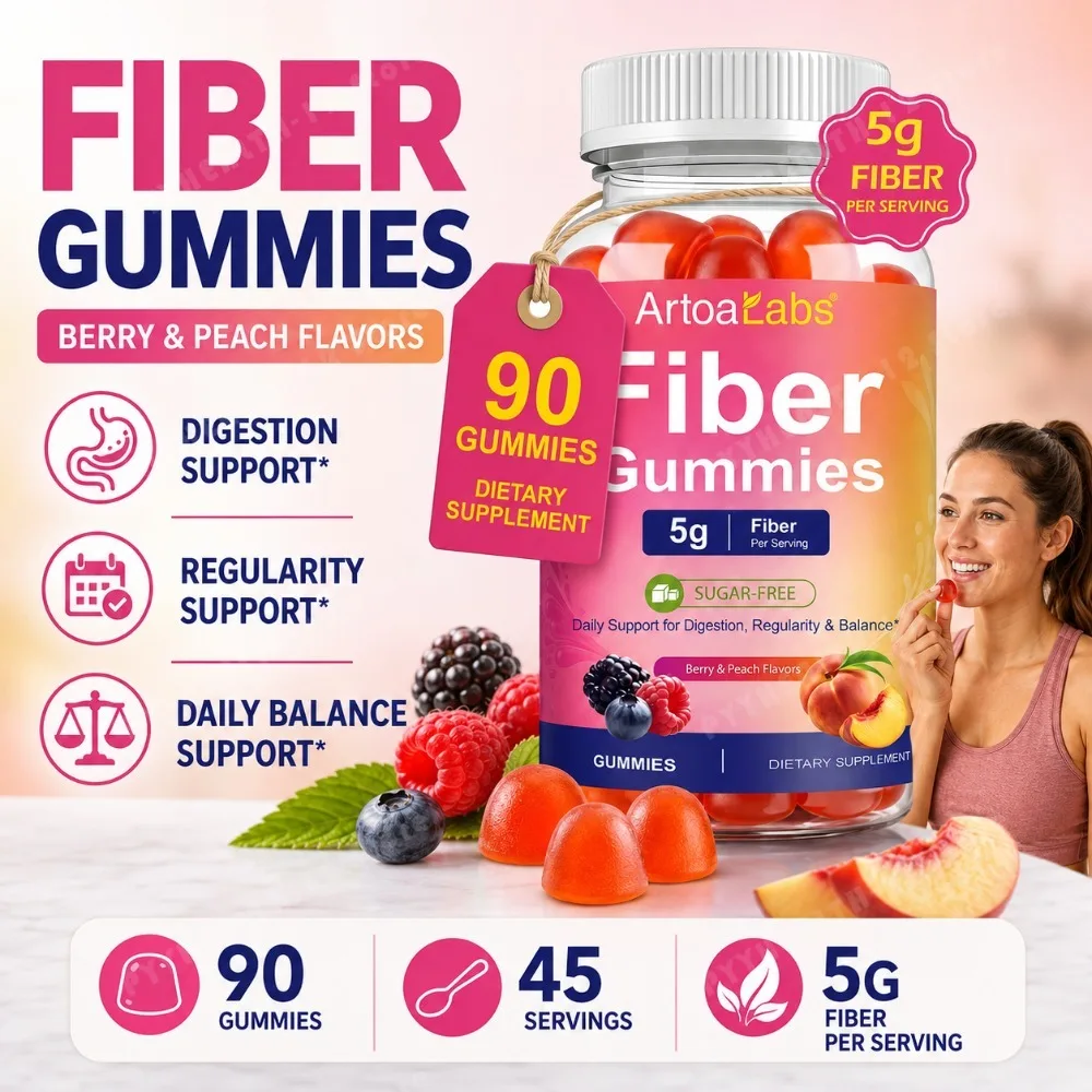 Fiber Gummies Sugar Free 5g Dietary Fiber Berry Peach Vegan Pectin Digestion Regularity Balance Daily Support 90 Gummies