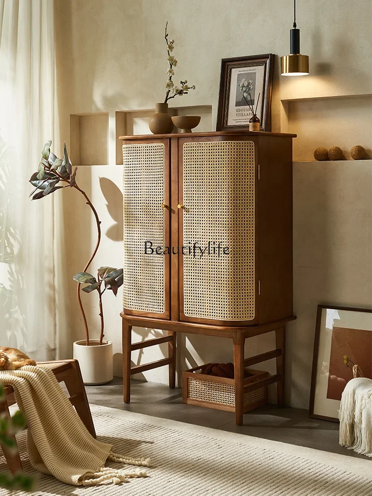 

X4 Liji Style Rattan Woven Solid Wood Sideboard Living Room Storage Hallway Chest of Drawers
