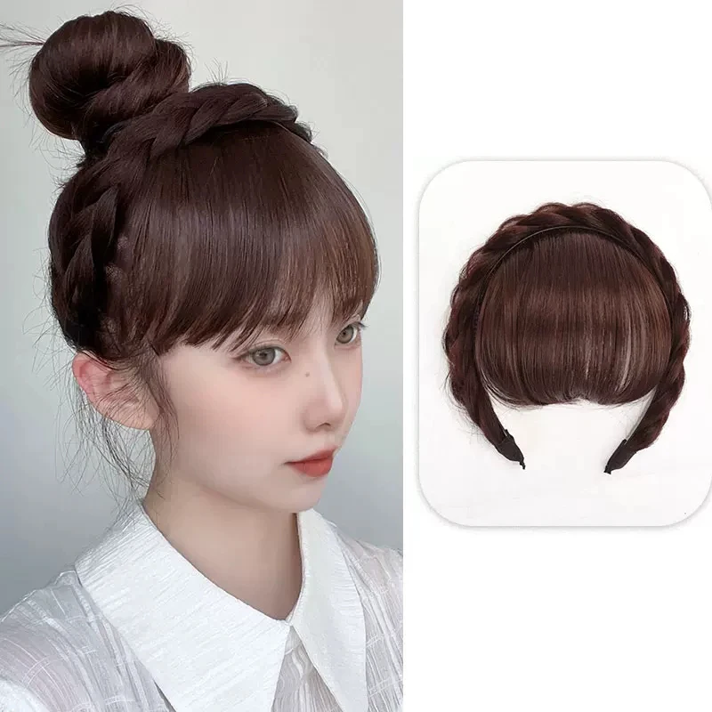 PARXITN Fascia per capelli da donna, 3 fili, regolabile, intrecciata, marrone scuro, mix biondo scuro, per donne, capelli sintetici, treccia, fascia elastica intrecciata