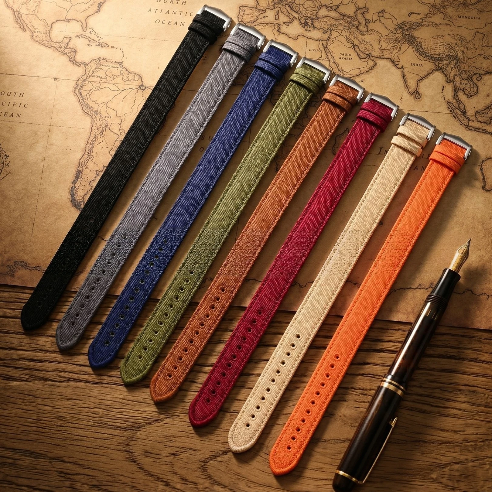 18mm 20mm 22mm Universal One-Piece Double-sided Canvas Strap Waterproof Sweat-proof Sport Watch Band