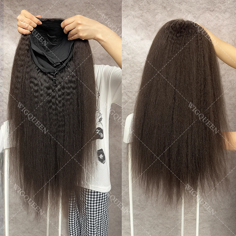 

Wear & Go Yaki Прямые 3/4 полупарики Человеческие волосы Бесшовные откидные парики с завязками Невидимые странные прямые полупарики 3 в 1