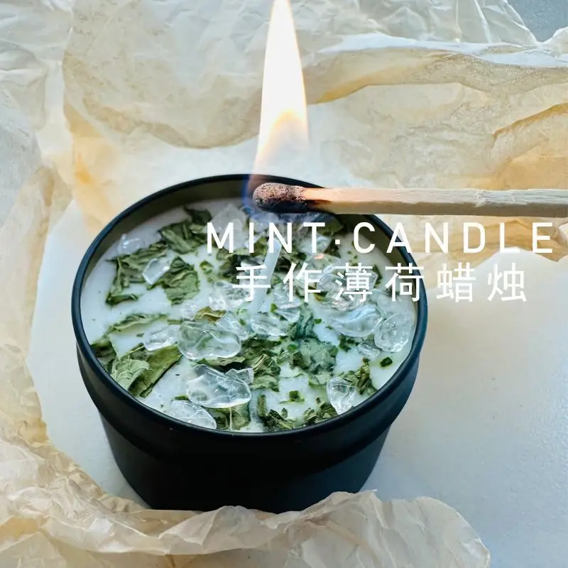 Handmade mint soybean wax scented candle plant smokeless essential oil handmade candle indoor purification exquisite high value