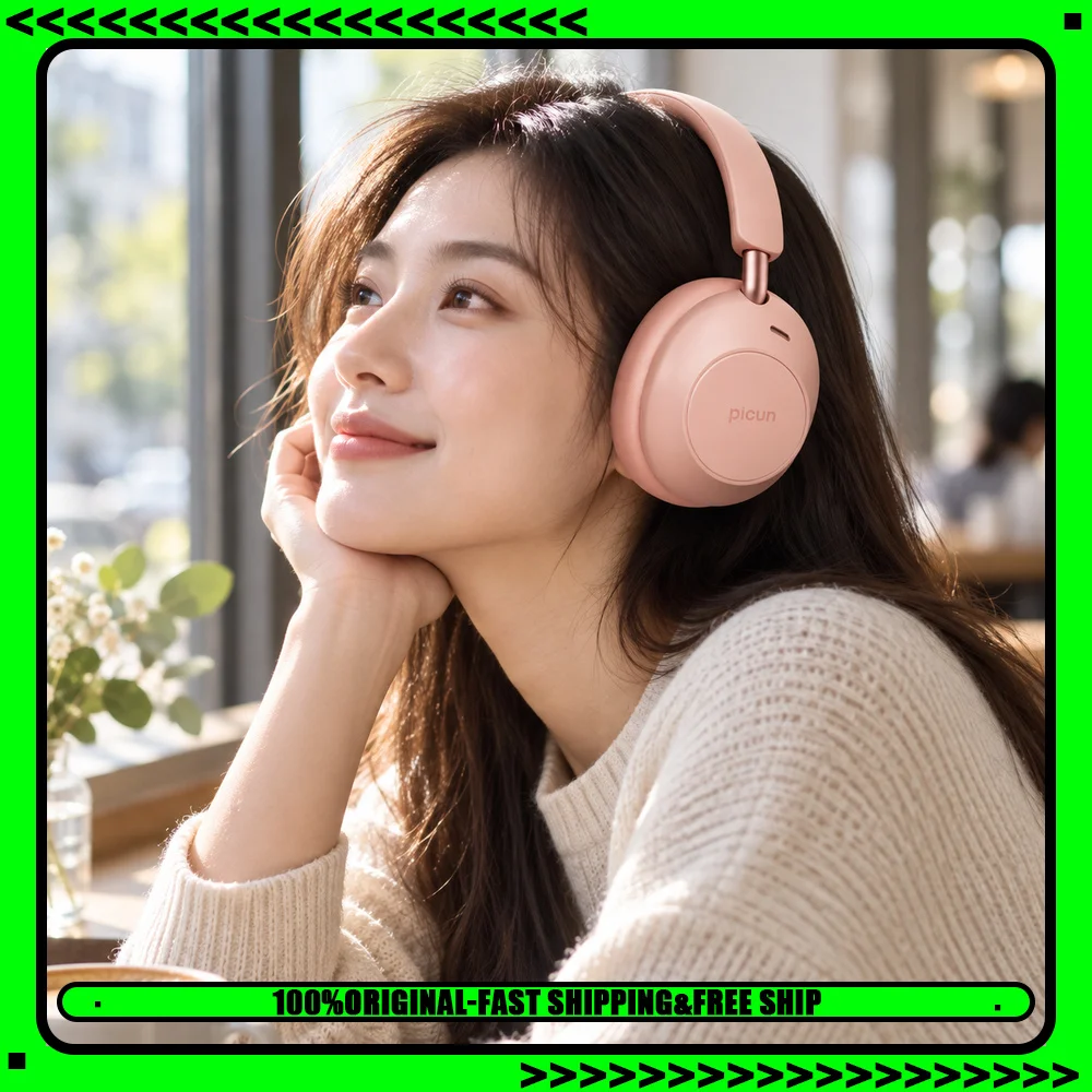 Picun F6 Over-Ear Wireless Headphones, -58 dB Adaptive ANC, Hi-Res Audio, 40 mm Bio-Carbon Driver, 6-Mic ENC Calls